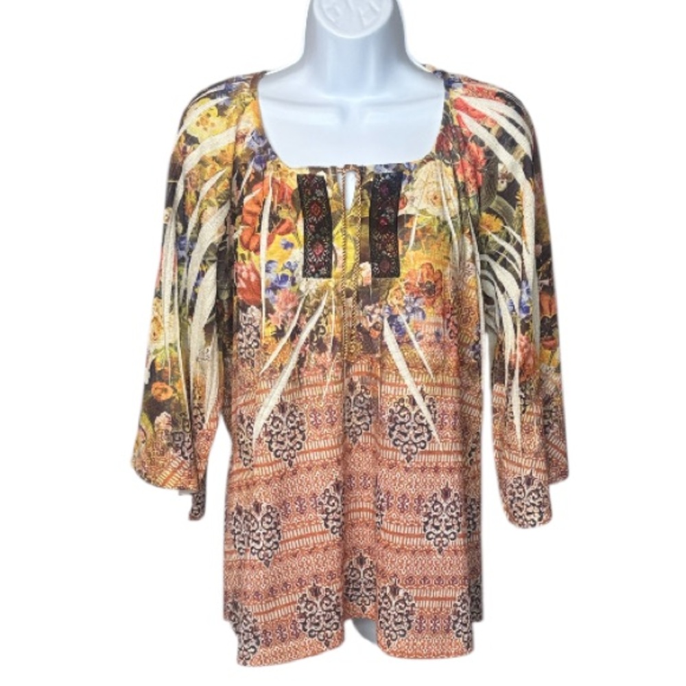 ONE WORLD - Multicolor Bohemian Blouse - Size Large
